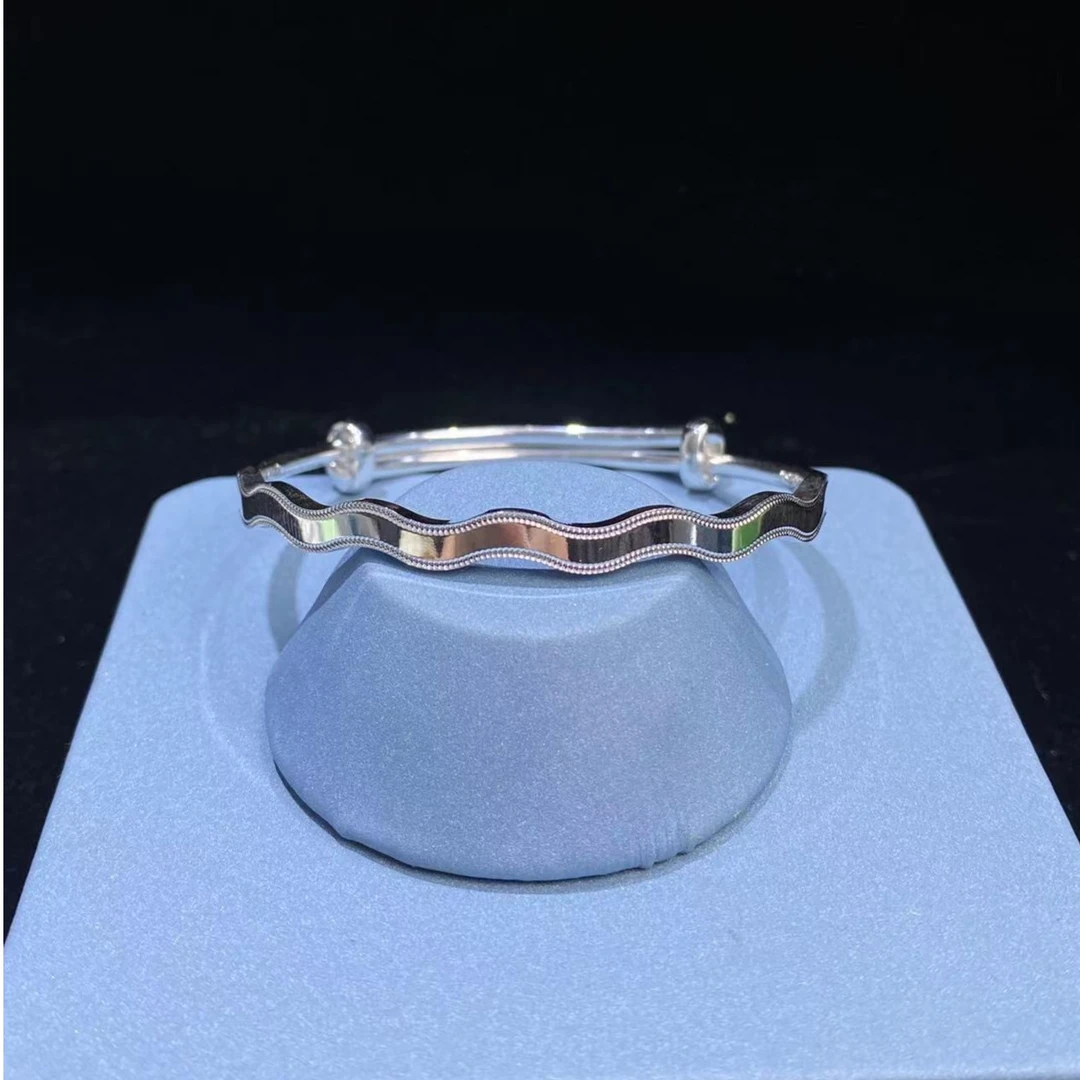 足银手镯 7度银饰亮面波纹简约百搭时尚手镯