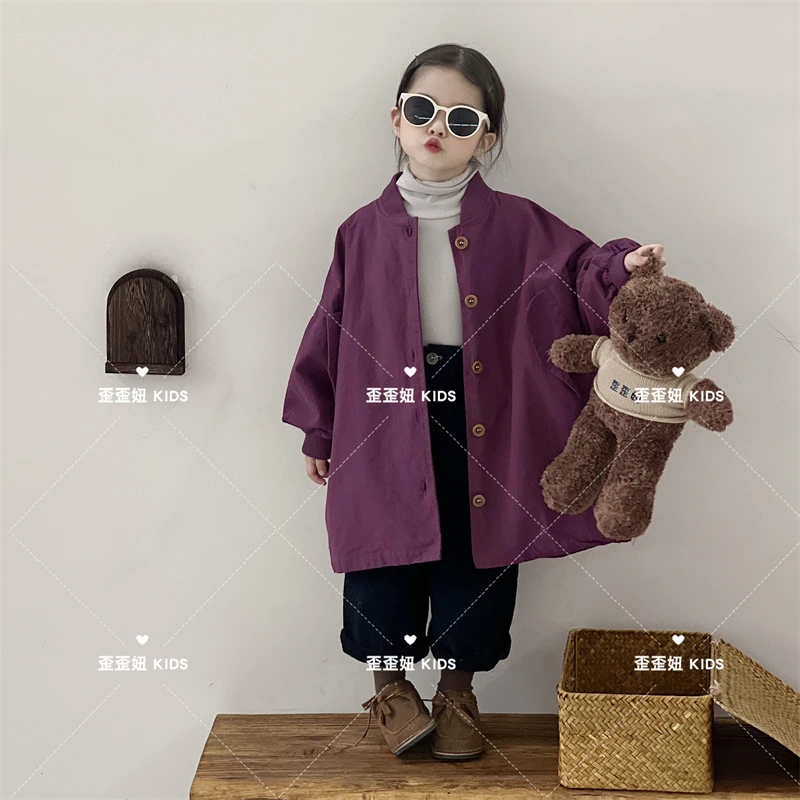 歪歪妞韩国童装儿童复古森系高级慵懒风中长款风衣日系外套男女童