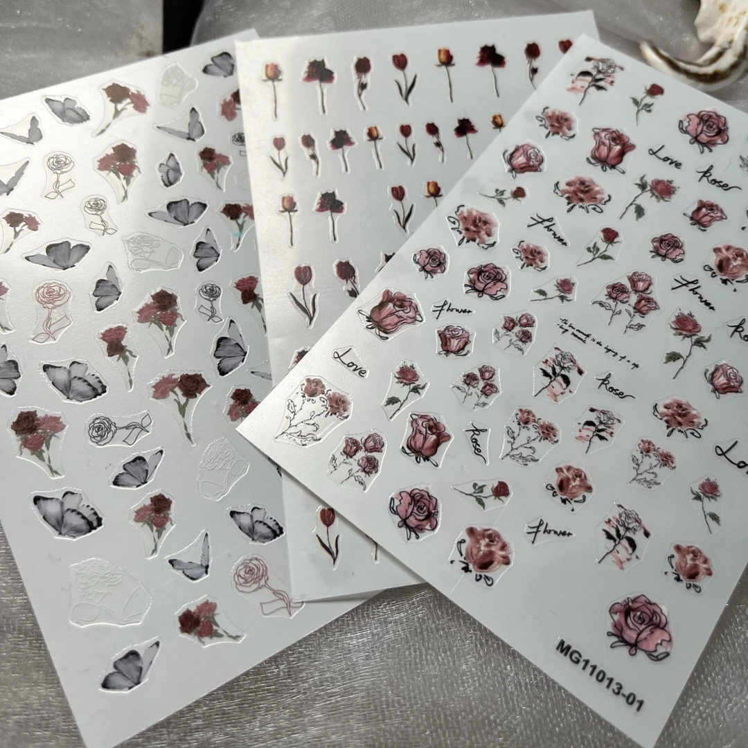 【3张组】语菲优选复古贴纸日系玫瑰花贴纸指甲装饰