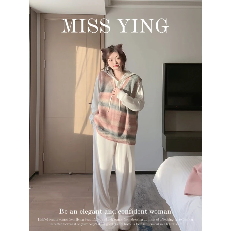 应小姐【日落彩绘】微胖大码慵懒风气质时尚温柔条纹针织V领毛衣