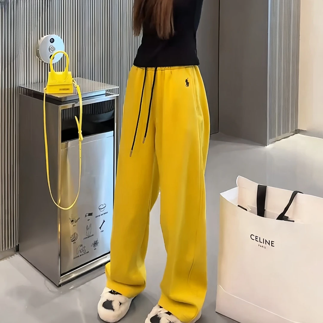 弯刀卫裤女2024秋冬新款垂感抽绳加绒阔腿裤高腰宽松显瘦休闲裤潮