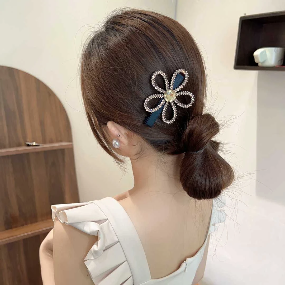 夏日镂空太阳花鸭嘴夹甜美刘海侧边夹加大号轻奢闪闪发夹气质百搭