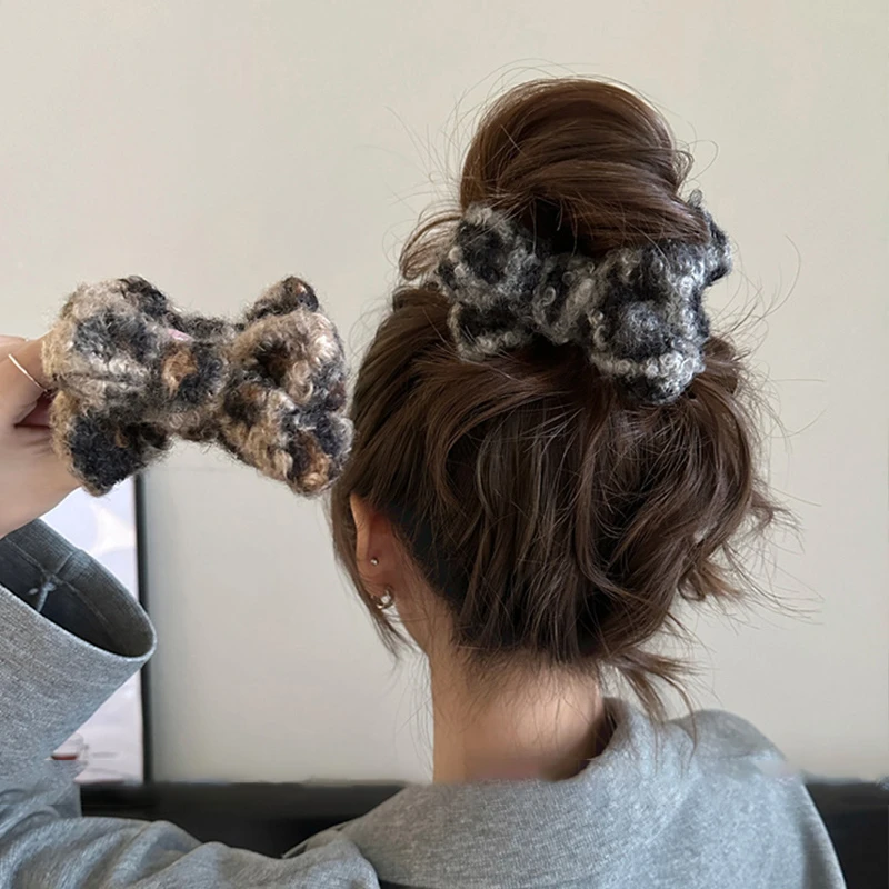 秋冬气质豹纹蝴蝶结抓夹女甜酷丸子头发卡高马尾固定发夹百搭头饰