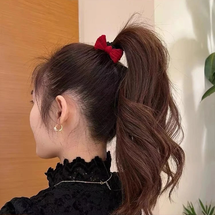 2025新年头饰红色蝴蝶结头绳女扎马尾高弹力耐用气质发绳发圈秋冬