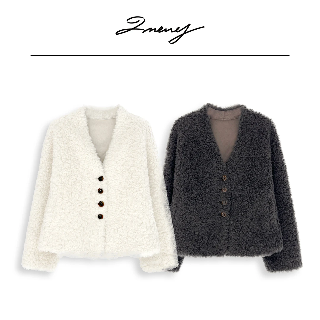 LMENY冬日暖羊~100羊毛轻奢 V领保暖外套女24DW005
