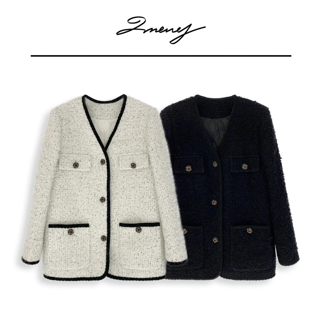LMENY浮世绘小香~羊毛法式摩登粗花呢V领羽绒小香24DY098