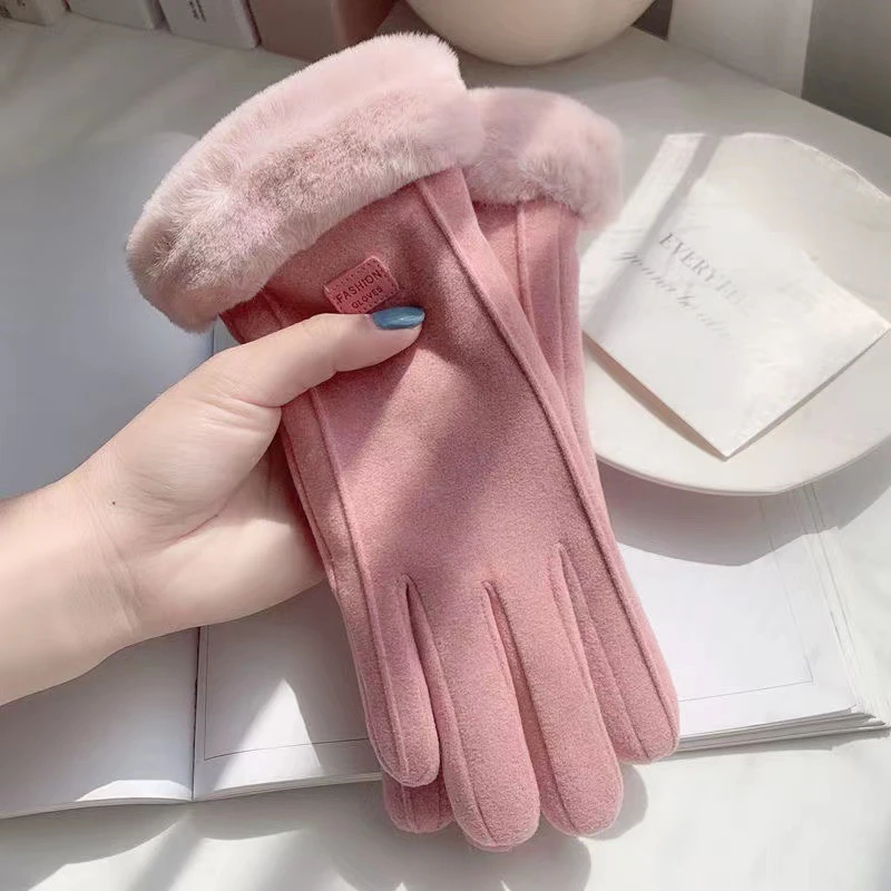 手套女冬保暖冬天手套德绒触屏开车防风加厚加绒骑行学生韩版可爱