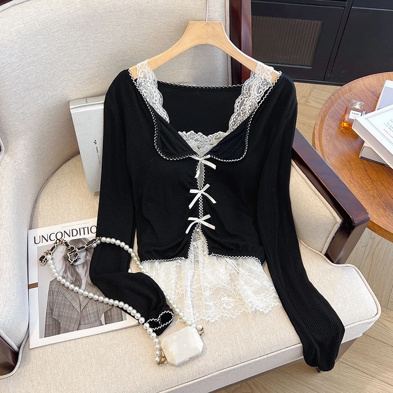 春季一整套女装2025年新款韩系时尚穿搭蕾丝吊带蝴蝶结开衫两件套