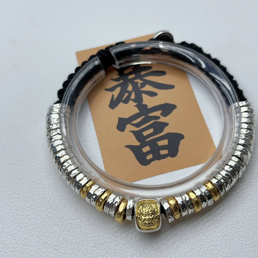 足银手链 银镀金盘缠足银盘缠银镀金黄财神桶珠款半圈编绳手链