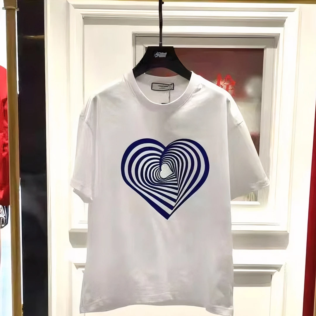 新款爱心植绒简单情侣百搭T恤微阔时尚潮流休闲原来短袖2278