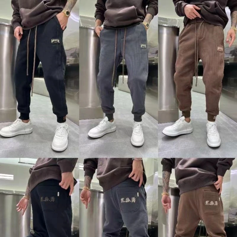 老男孩加绒超柔棉字母简单百搭剪裁秋冬时尚男士休闲裤卫裤116