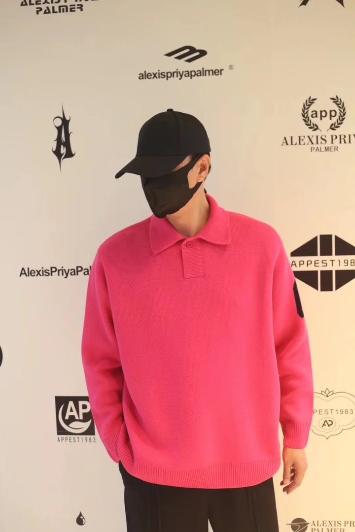 老男孩秋冬季翻领一粒扣情侣多巴胺穿搭火龙果毛衣针织衫6773