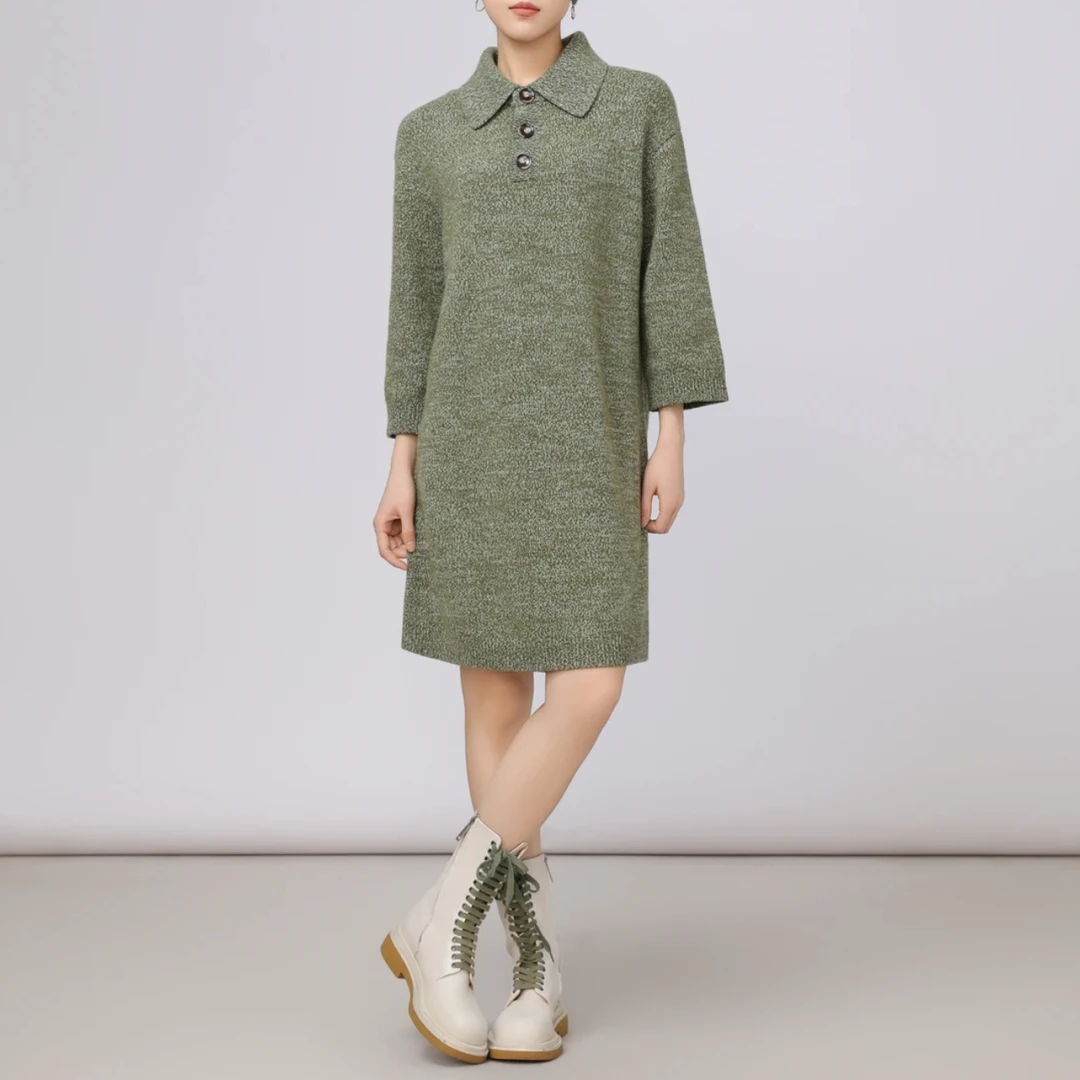 GIRDEAR/哥弟 新款秋季宽松慵懒翻领纽扣设计感经典连衣裙1599030