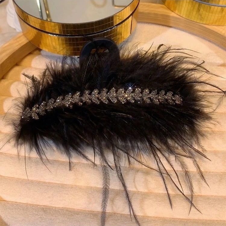 高级感鲨鱼夹ins风鸵鸟羽毛麦穗抓夹子后脑勺盘发夹女发量多发夹