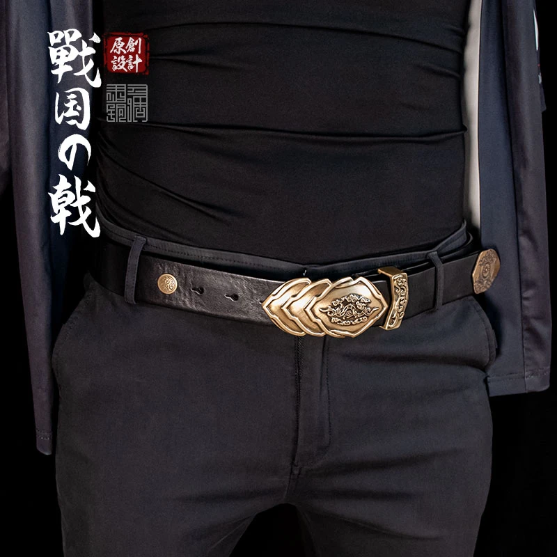 原创国风男士真皮皮带牛仔裤腰带个性纯铜中古头层牛皮手工腰带