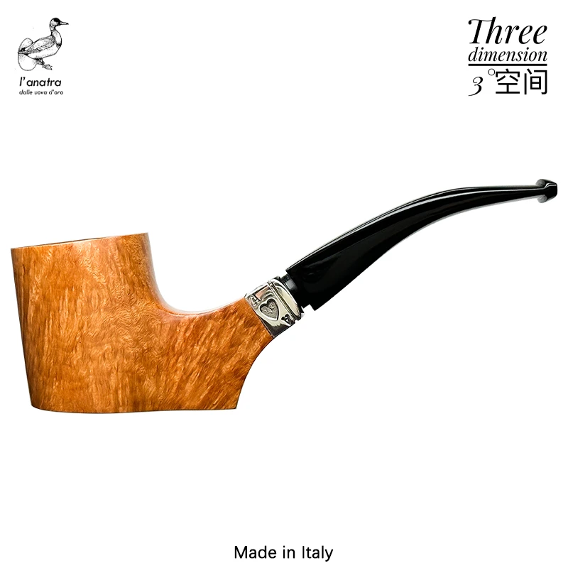 L’Anatra意大利鸭子扑克系列原木色光面银圈自由式手工石楠木烟斗