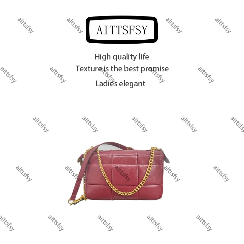 手工真皮新款包包百搭女包-杨方形豆腐菱格斜挎红新新