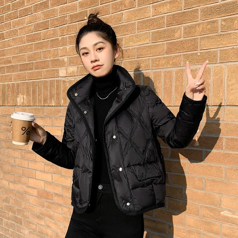 高端黑色短款棉衣女2023冬季韩版宽松显瘦保暖时尚棉服外套