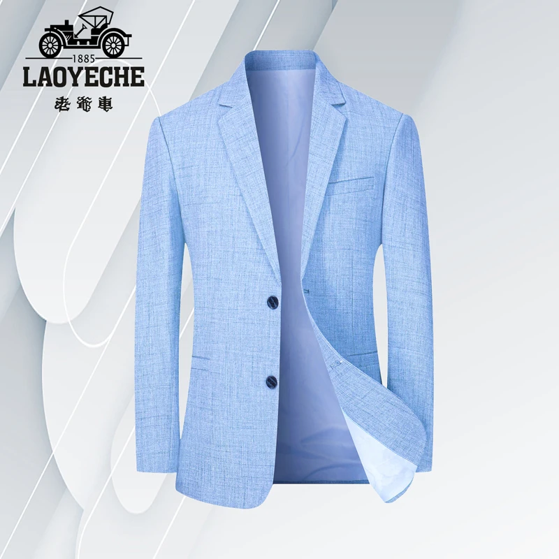 老爷车新款男士休闲西服外套商务韩版修身格子小西装高级感中年