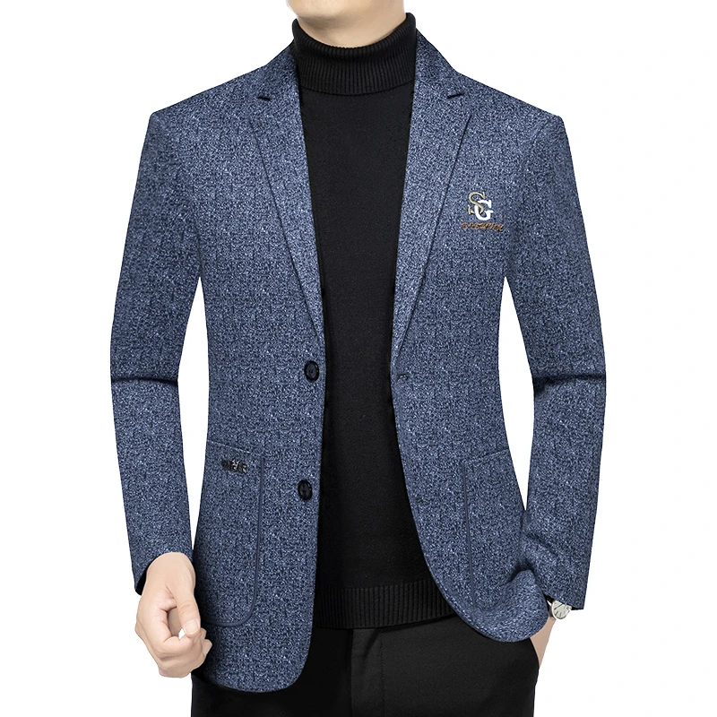 老爷车新款男士休闲西服上装千鸟格西装外套韩版修身高档爸爸装