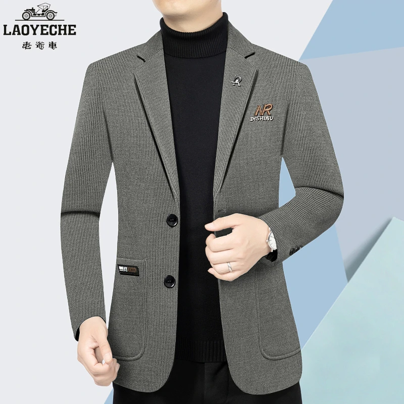 老爷车高档秋季西装外套男商务休闲西服上衣宽松修身格子单西上衣