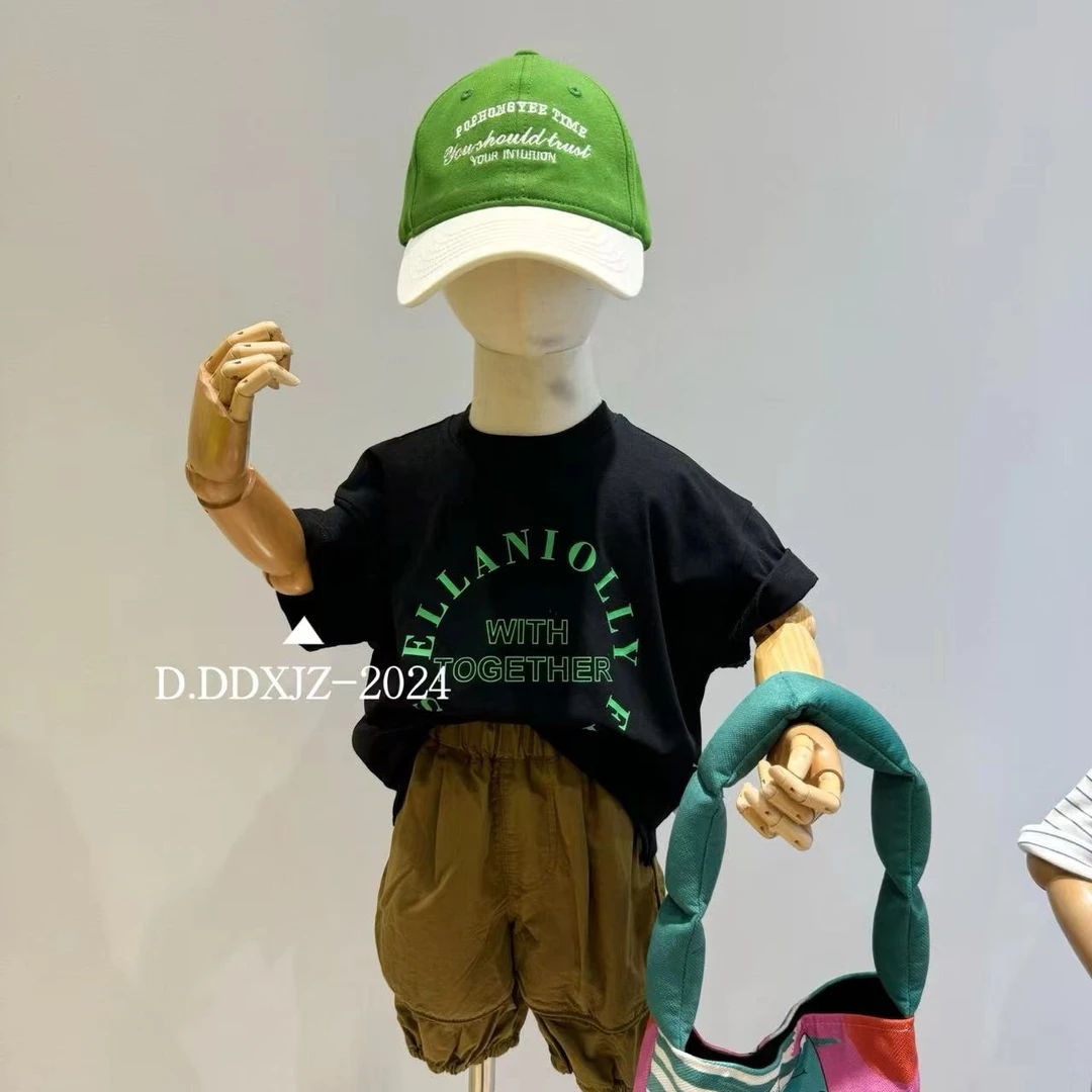 【捡漏】达不溜家韩版男女童高颜值印绿色字母短袖 80066