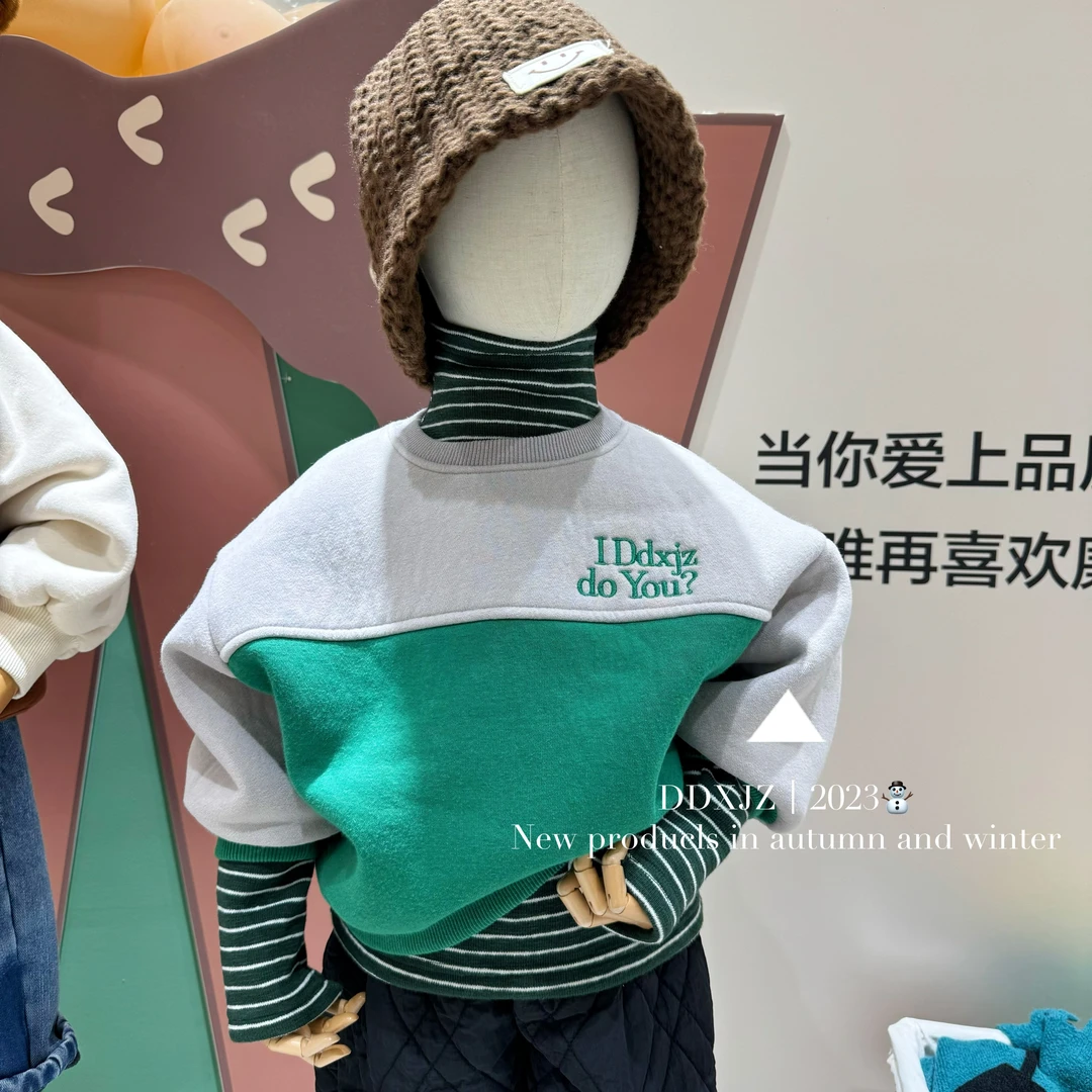 【现货清货！】滚滚与瓦斯 韩系 儿童 复合一体绒 拼色卫衣 30365