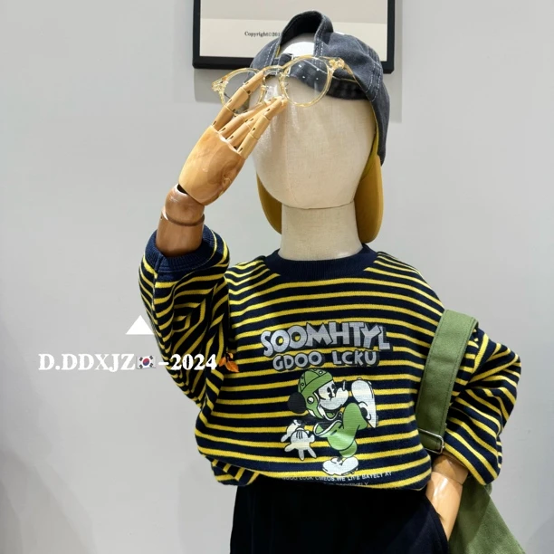 【老徐自留款】秋季新款 滚滚家原创 儿童 韩系条纹圆领卫衣 1021