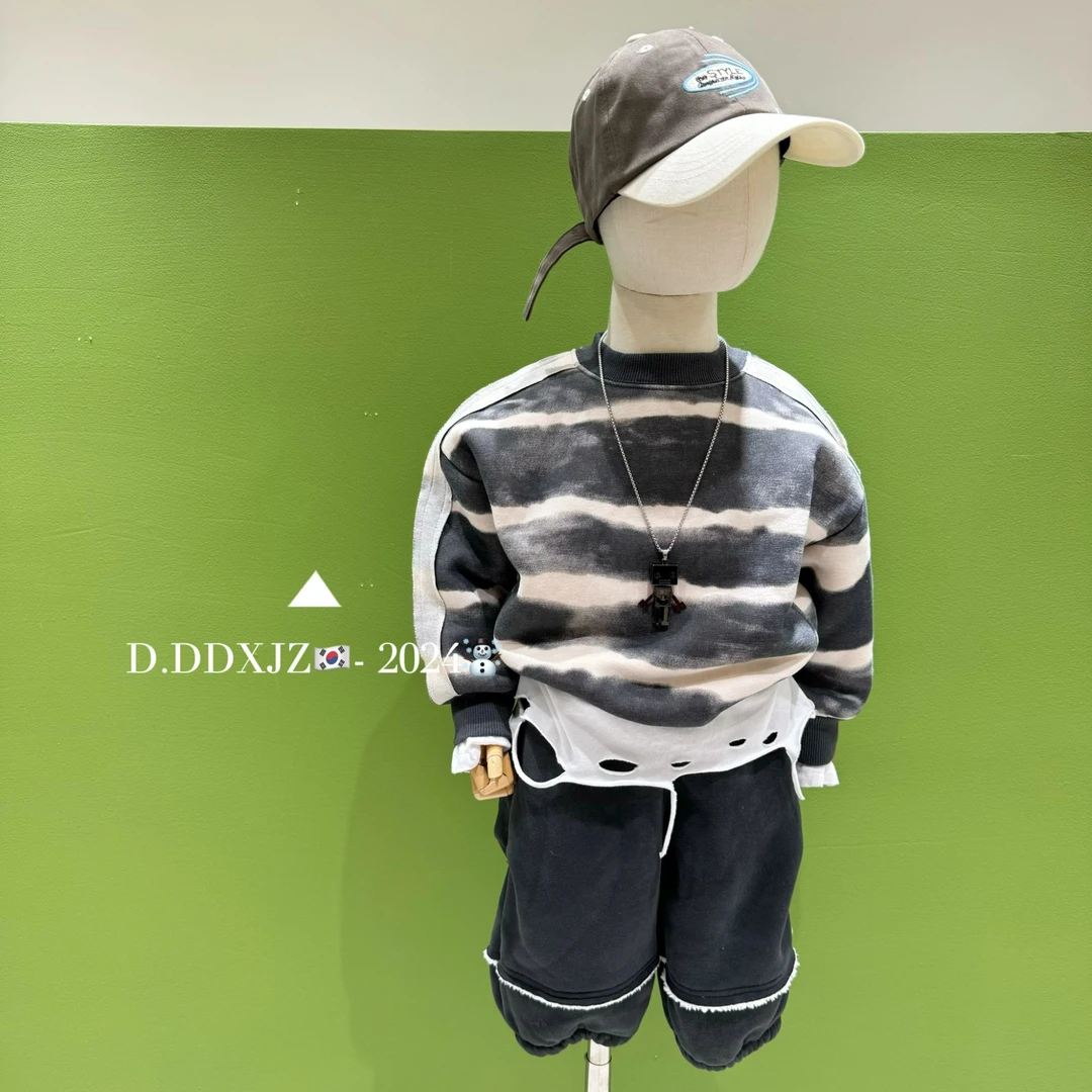 【双十一收官上新】滚滚家儿童韩系加绒加厚款扎染圆领卫衣 DD80108