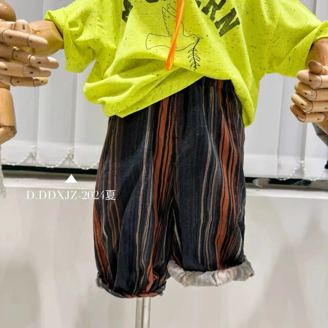 【夏款.上新】滚滚家韩版男女童出街高颜值竖条纹中裤灯笼裤 6077