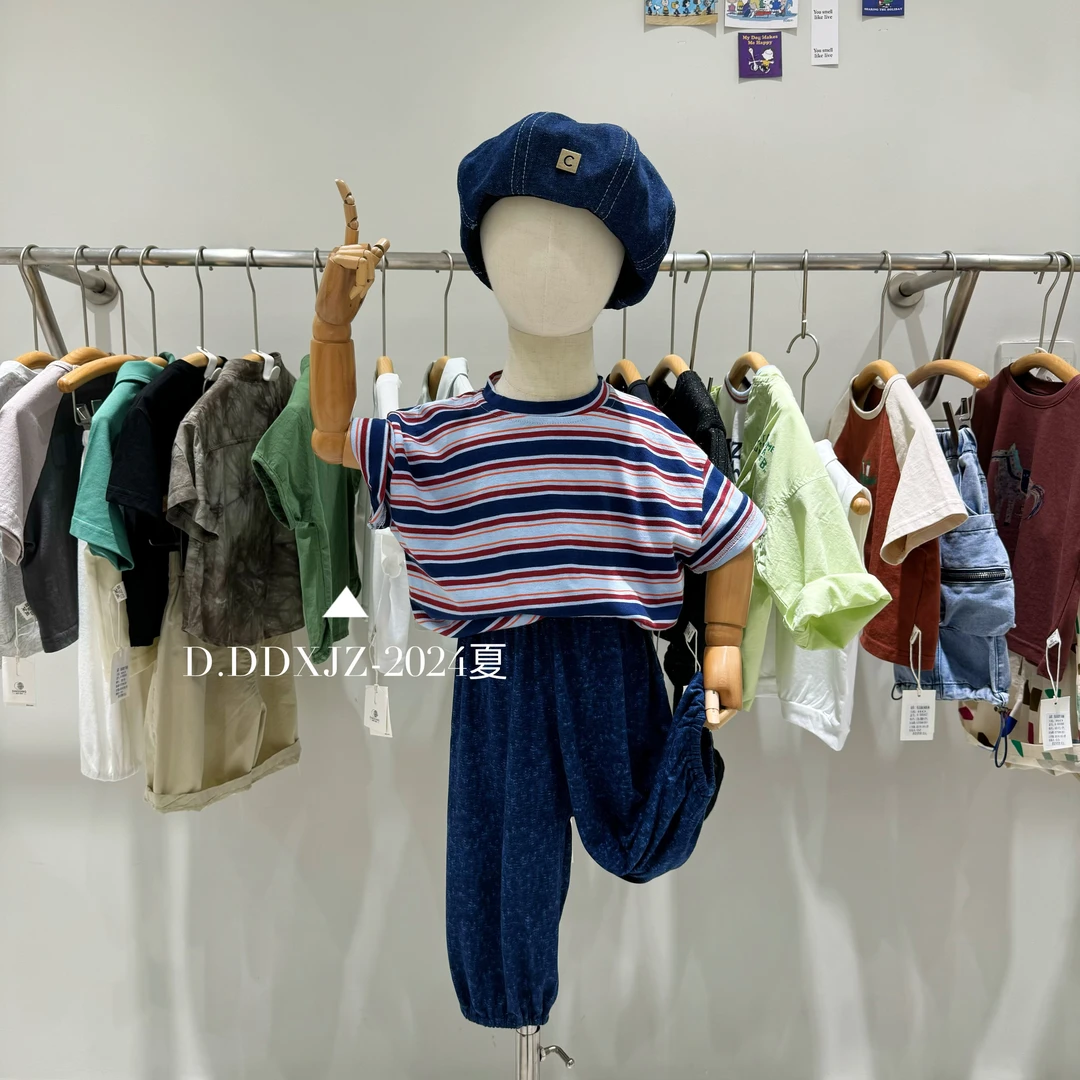 【夏款.上新】滚滚家韩版男童时尚炸街蓝条纹高颜值短袖T恤 80055