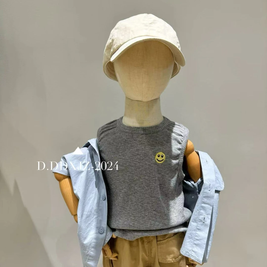 【夏款.上新】滚滚家原创韩版夏季绣笑脸男女童 无袖小背心 80095