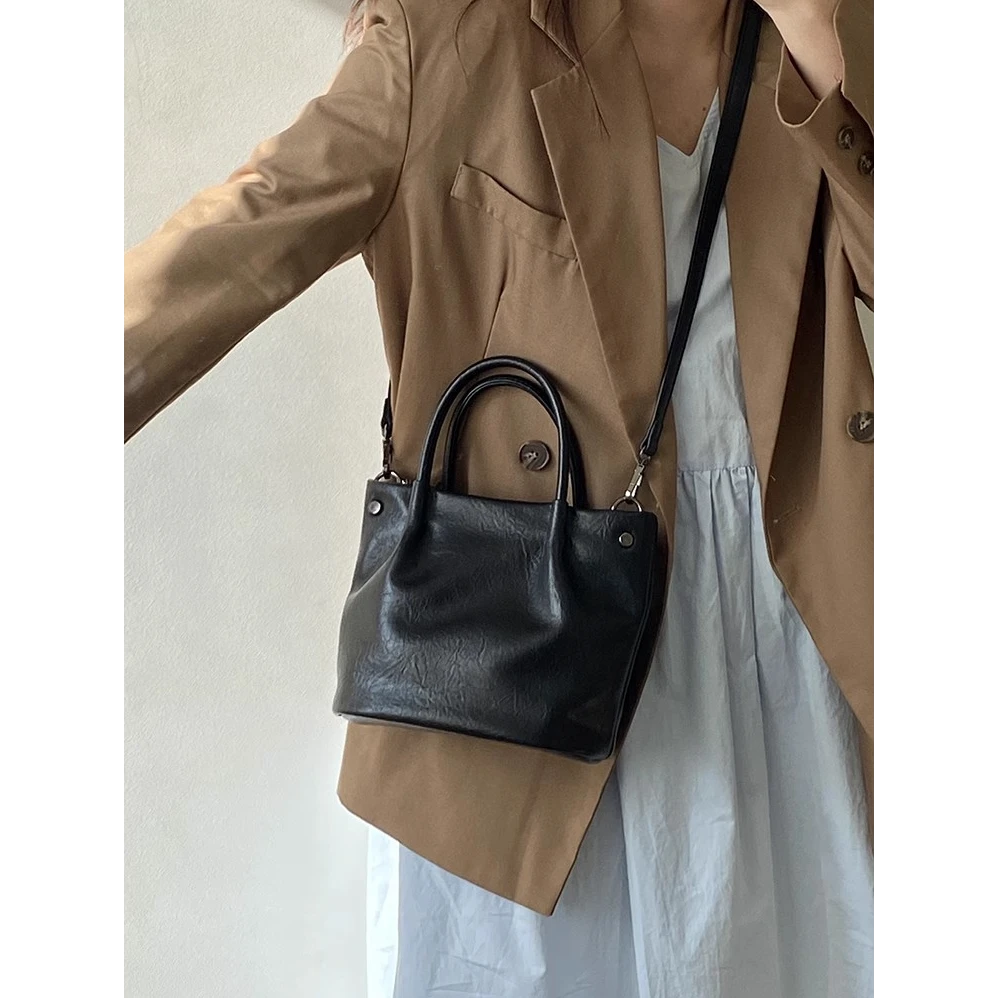 86【手提小包黑】新款女包复古水桶包手提小包单肩斜挎小包