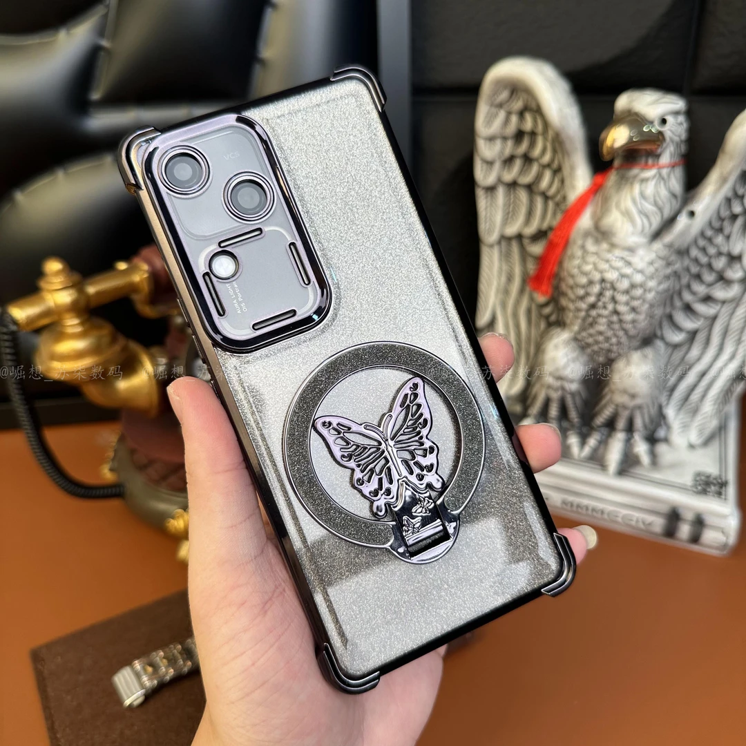 闪粉蝴蝶支架壳适用vivoS18手机壳四角气囊防摔全包简约时尚