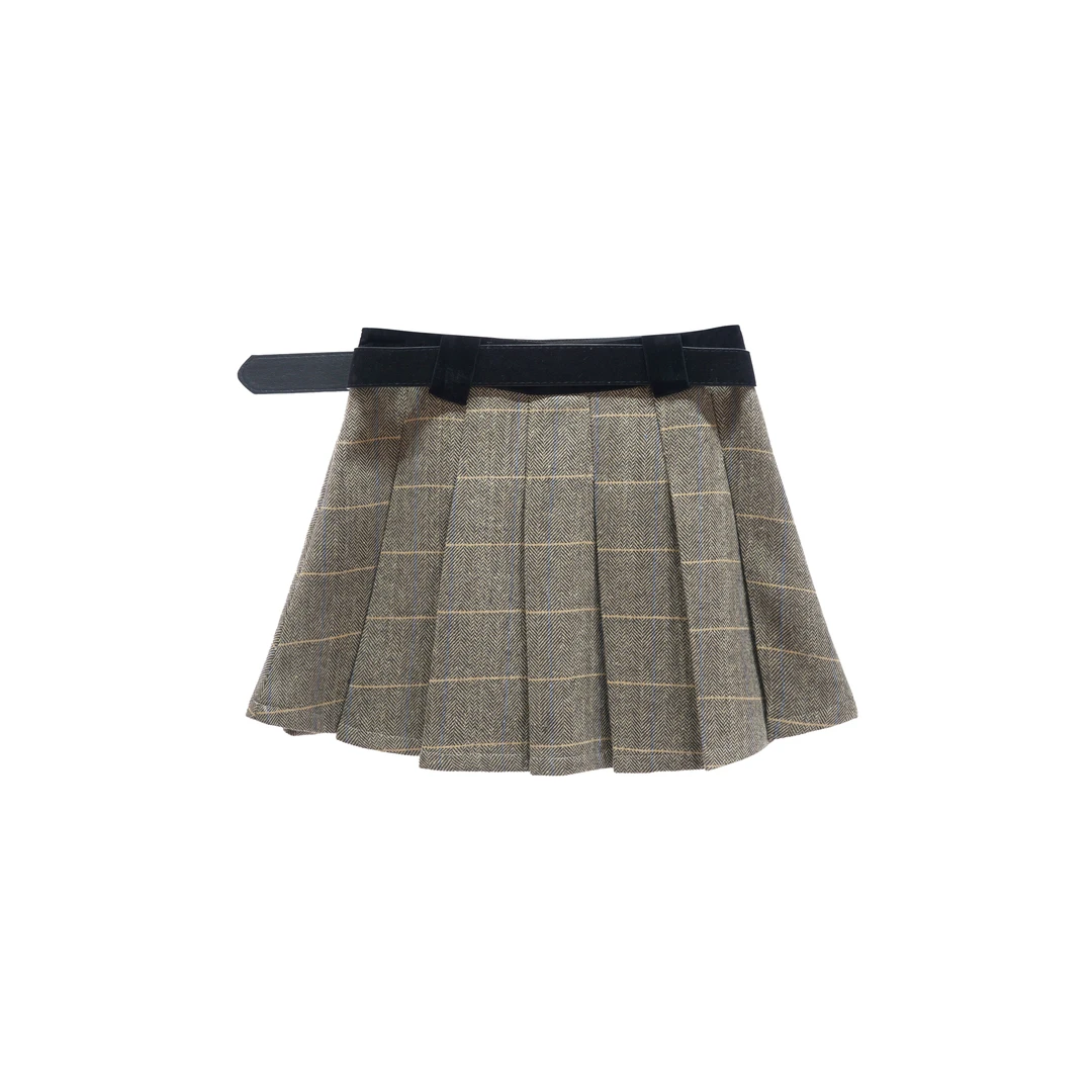 秋季穿搭显瘦百搭高腰半身裙格纹学院风a字裙F593880