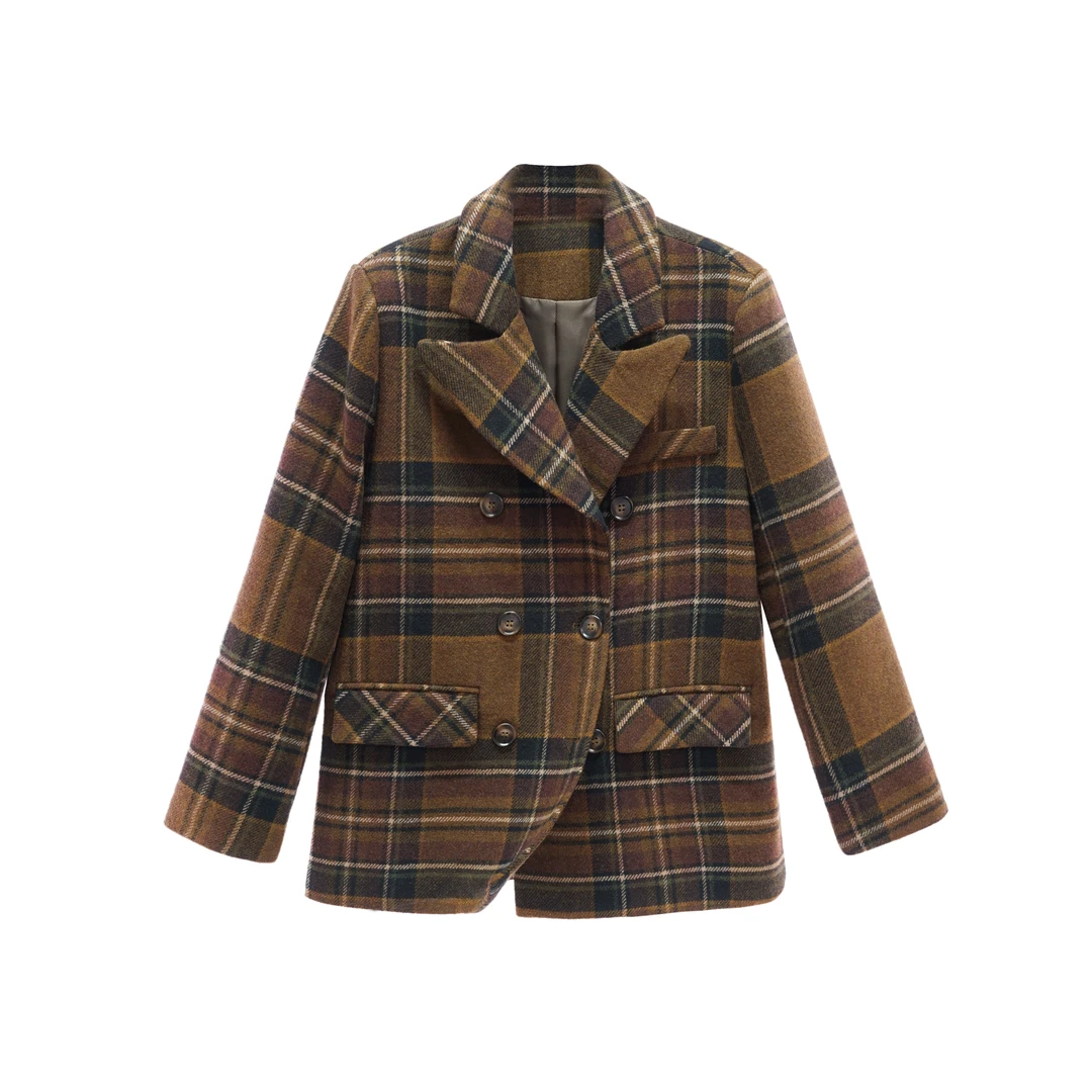 秋冬设计感格纹韩版显瘦气质小众外套ins风F593728