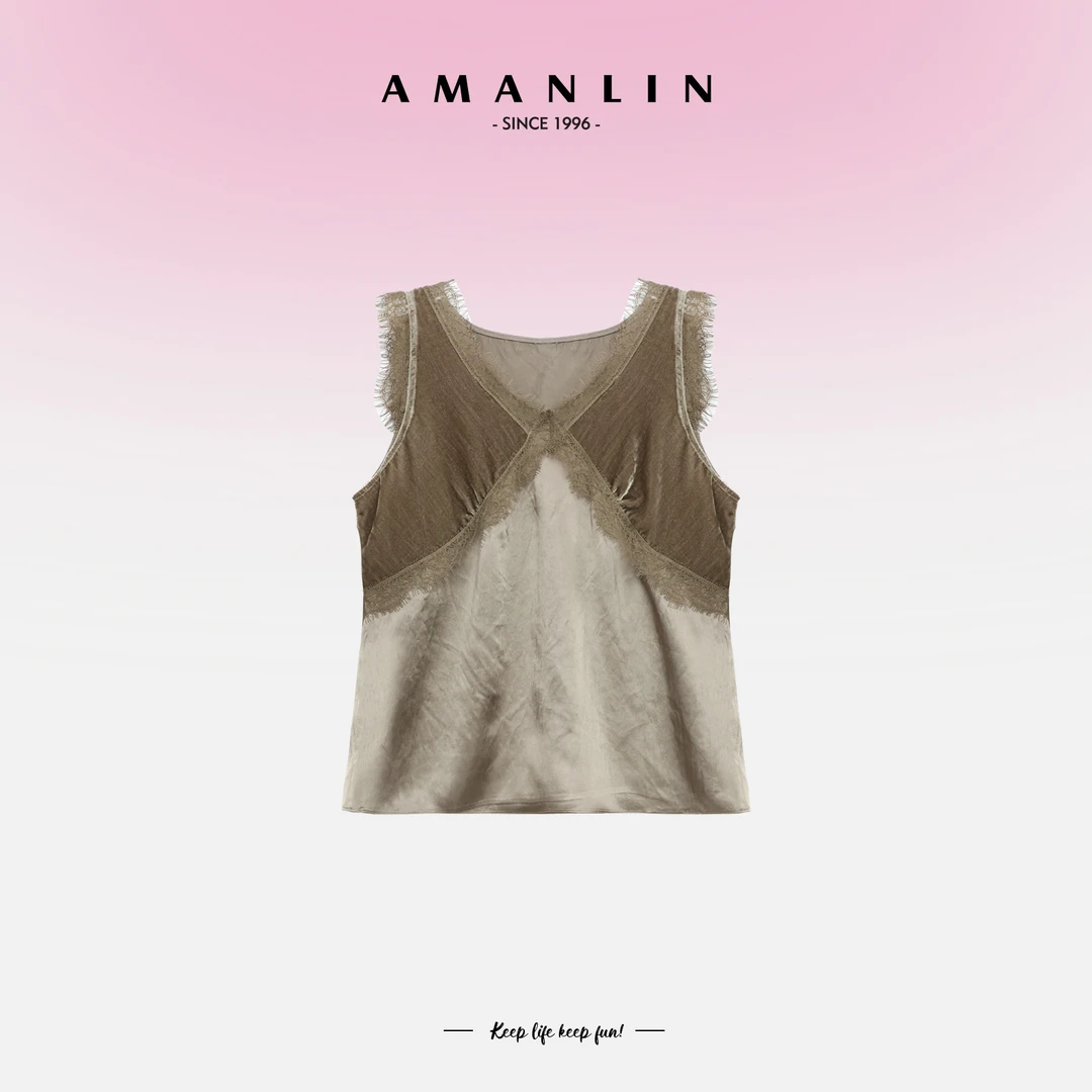 早春穿搭蕾丝花边修身内搭外穿短款显瘦背心L591309