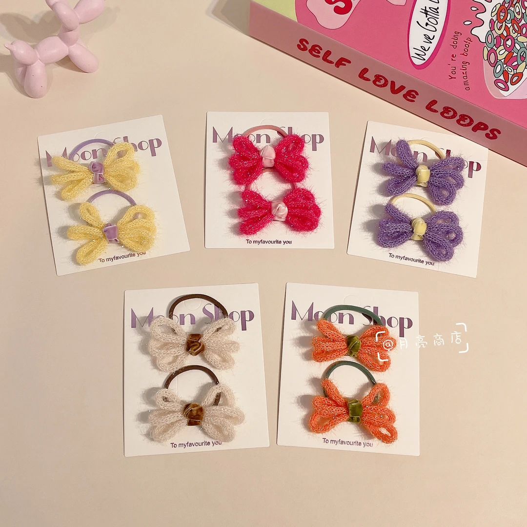 XS-0586韩国儿童发饰蝴蝶结皮筋对装不伤发可爱头饰绑头发