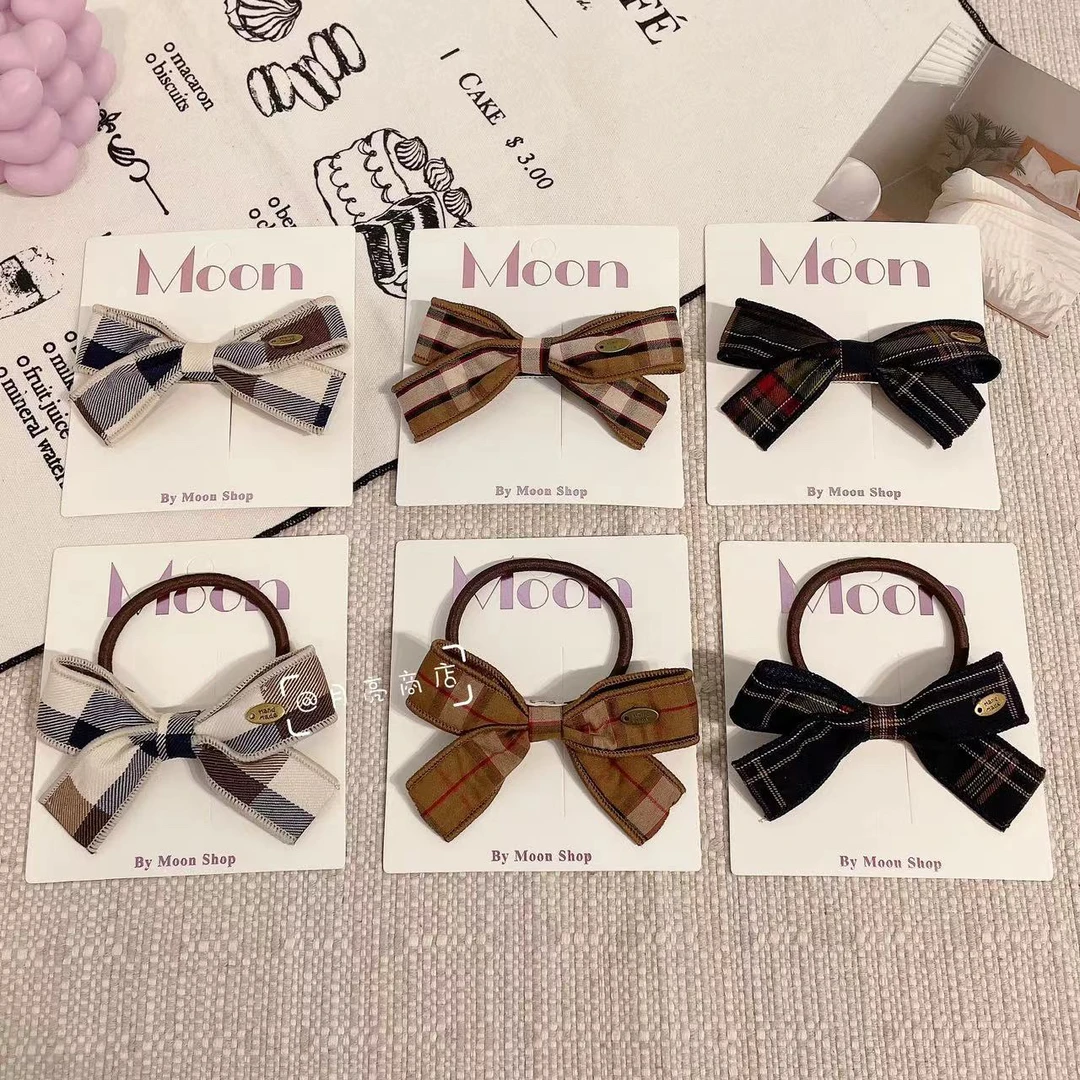 XS-0070儿童格纹蝴蝶结刘海发夹可爱发绳碎发夹网红侧边夹发饰