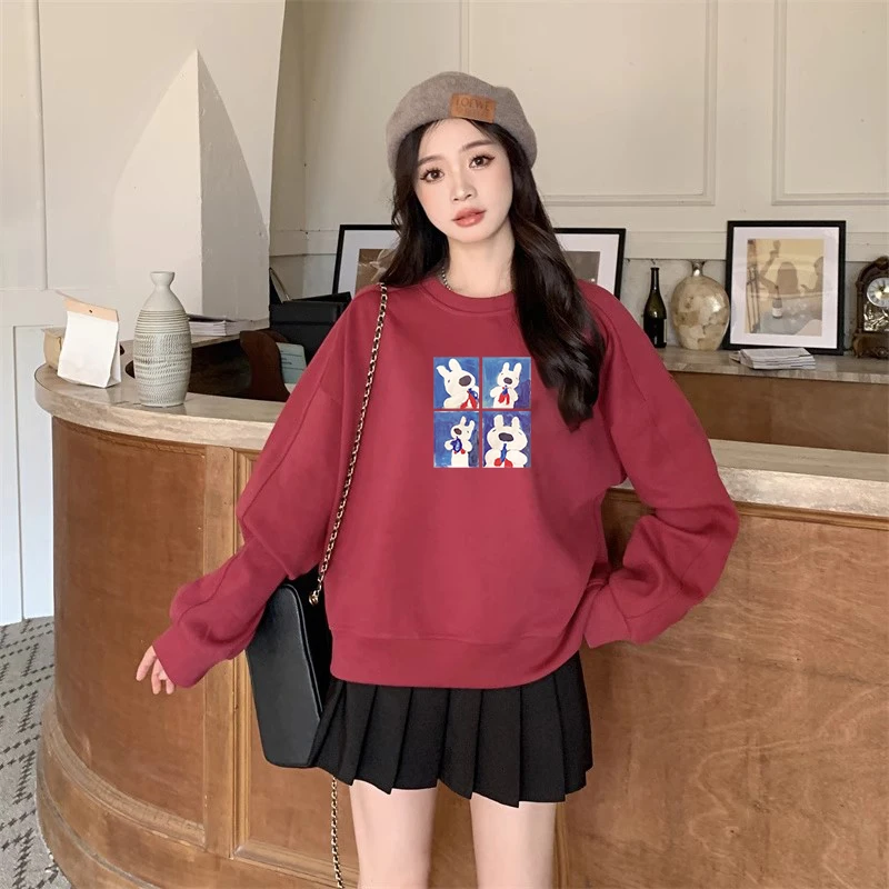 2024冬季韩系复古字母印花休闲卫衣女慵懒设计感秋新款韩版圆领潮