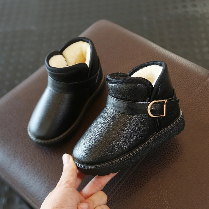 【加绒大棉+加厚防水】儿童冬短靴皮面雪地靴男女童鞋防滑棉鞋棉靴