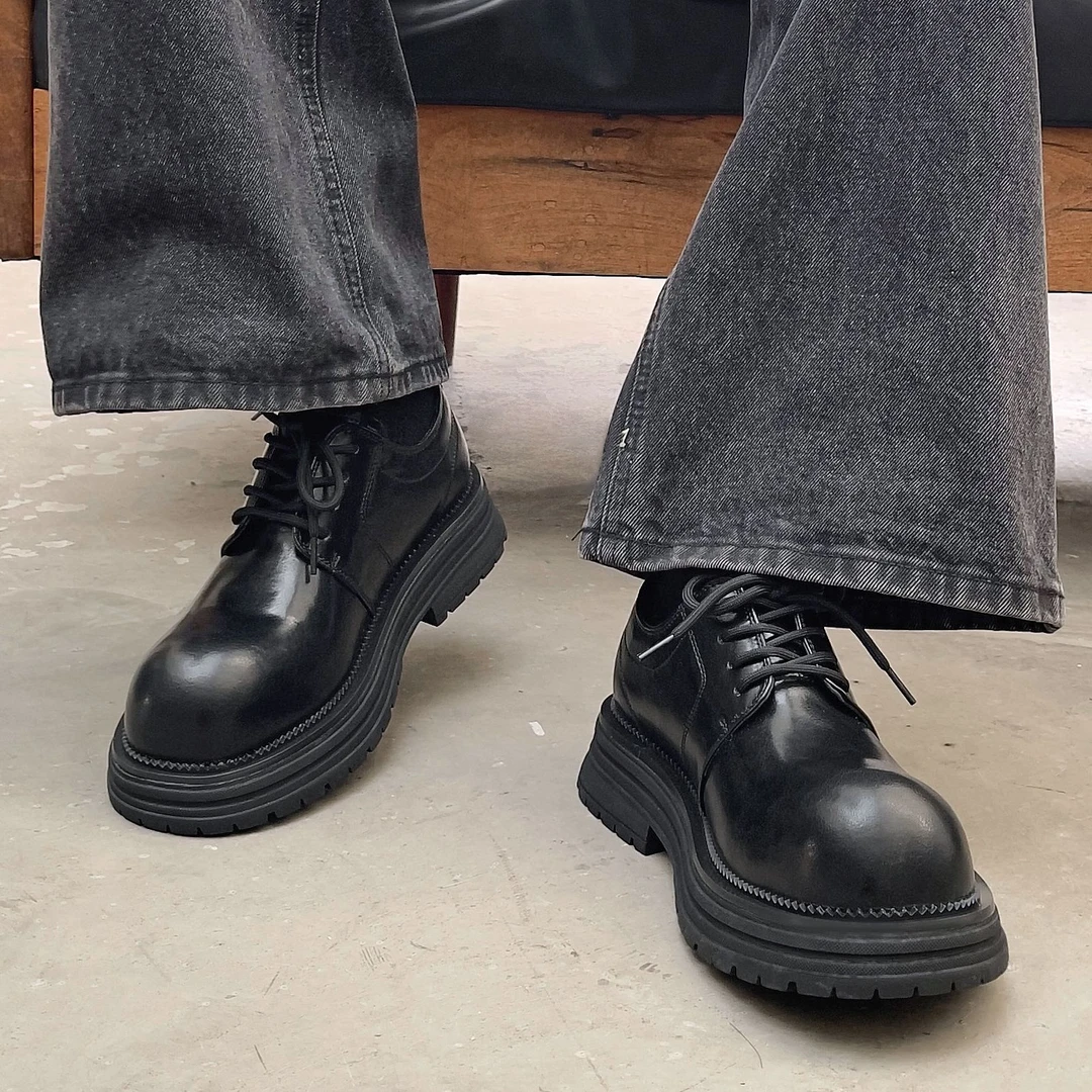 新款德比鞋男厚底小众商务正装英伦风通勤大头增高皮鞋高级感潮鞋