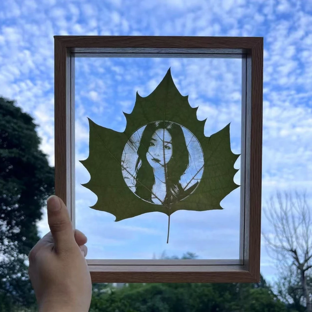 树叶雕刻情人节送女友礼物2024新品爆款梧桐叶雕相框定制高品质