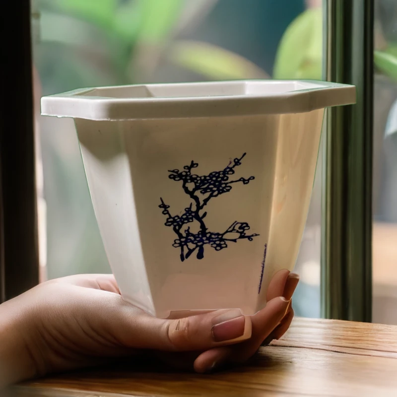 六角塑料花盆口径10cm高度9.5cm适合1.7杯2.5杯 2.8杯蝴蝶兰升杯