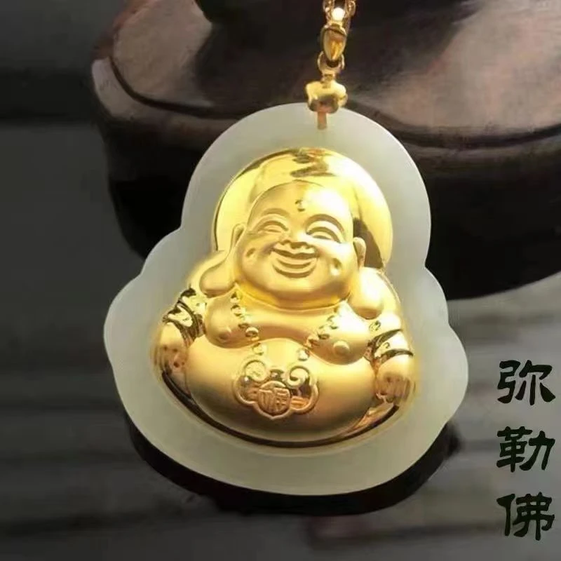 【一物一证】..古法鎏金佛公弥勒佛笑口常开 （带链子）