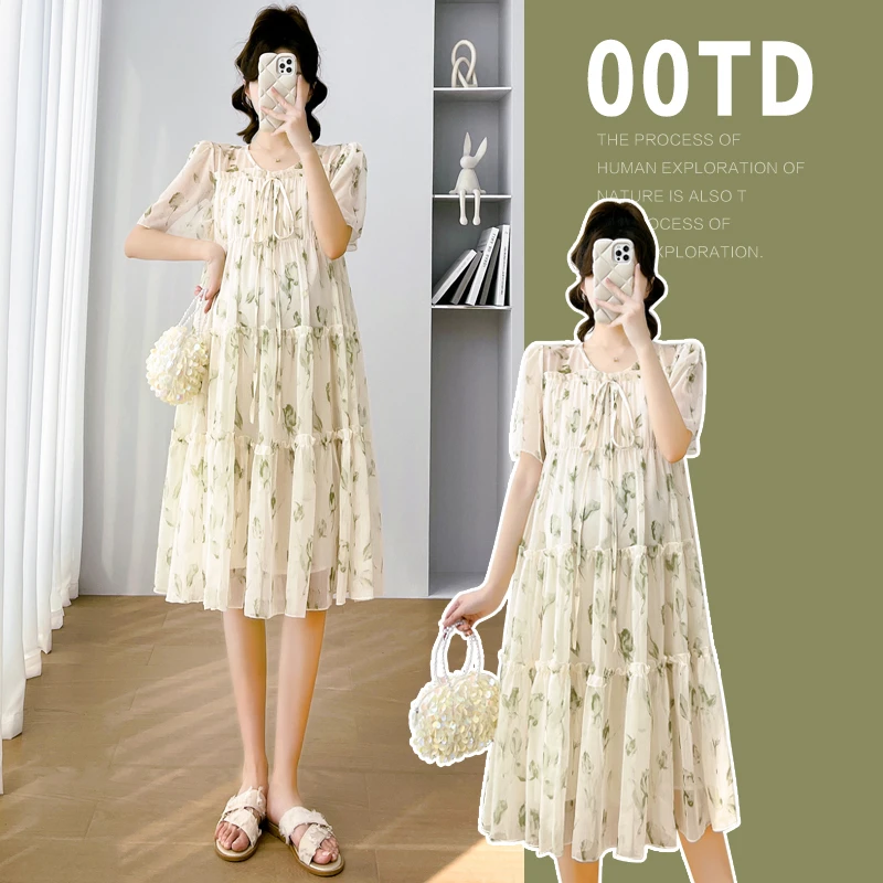 孕妇裙子夏季薄款连衣裙大码孕妇装碎花韩版孕妇裙孕妇夏装2023款