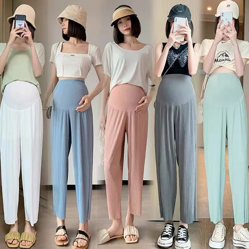 孕妇裤夏季冰丝裤薄款外穿九分裤裤子长裤宽松休闲孕妇装夏装