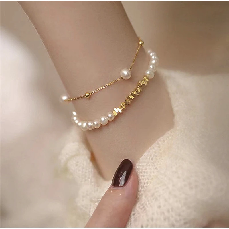 钛钢仿珍珠手链 不掉色 网红小香风叠戴碎银几两手链轻奢气质女款