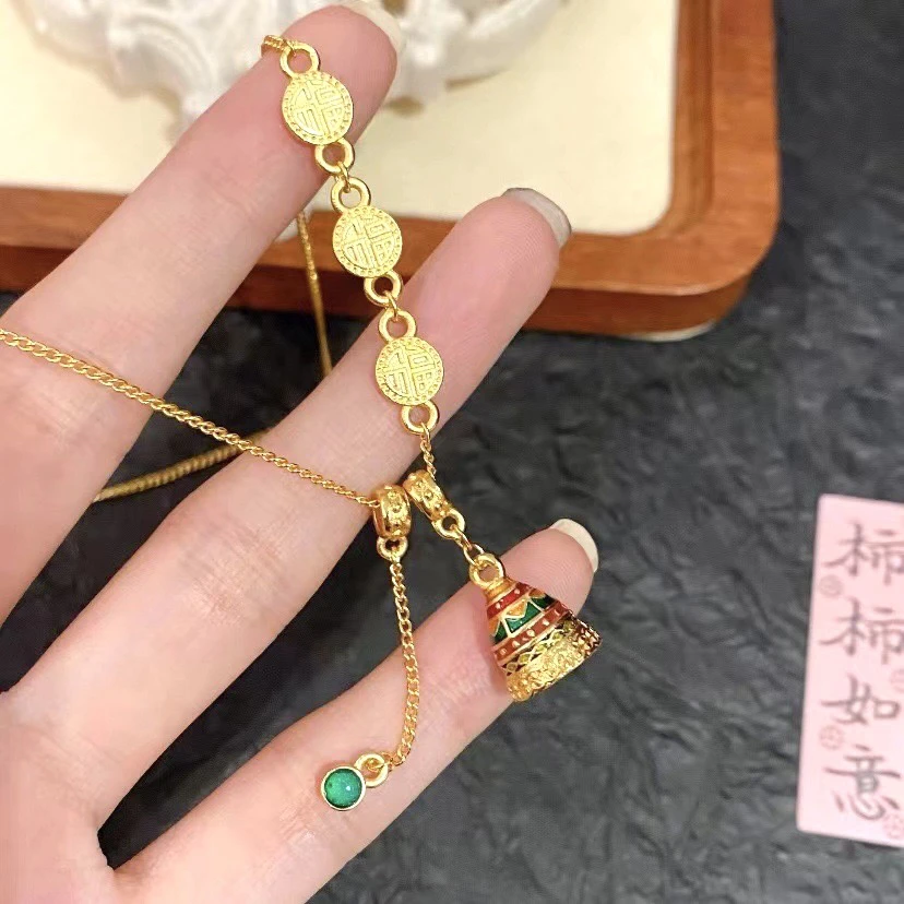 铜合金项链 珐琅彩许愿塔福项链女轻奢复古气质高级感流苏锁骨链