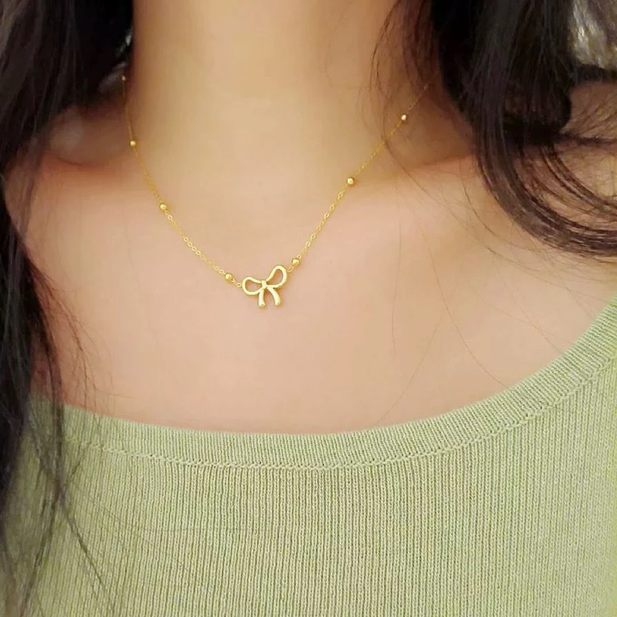 钛钢项链 不掉色豆豆蝴蝶结项链百搭轻奢ins小众坠链锁骨链毛衣链
